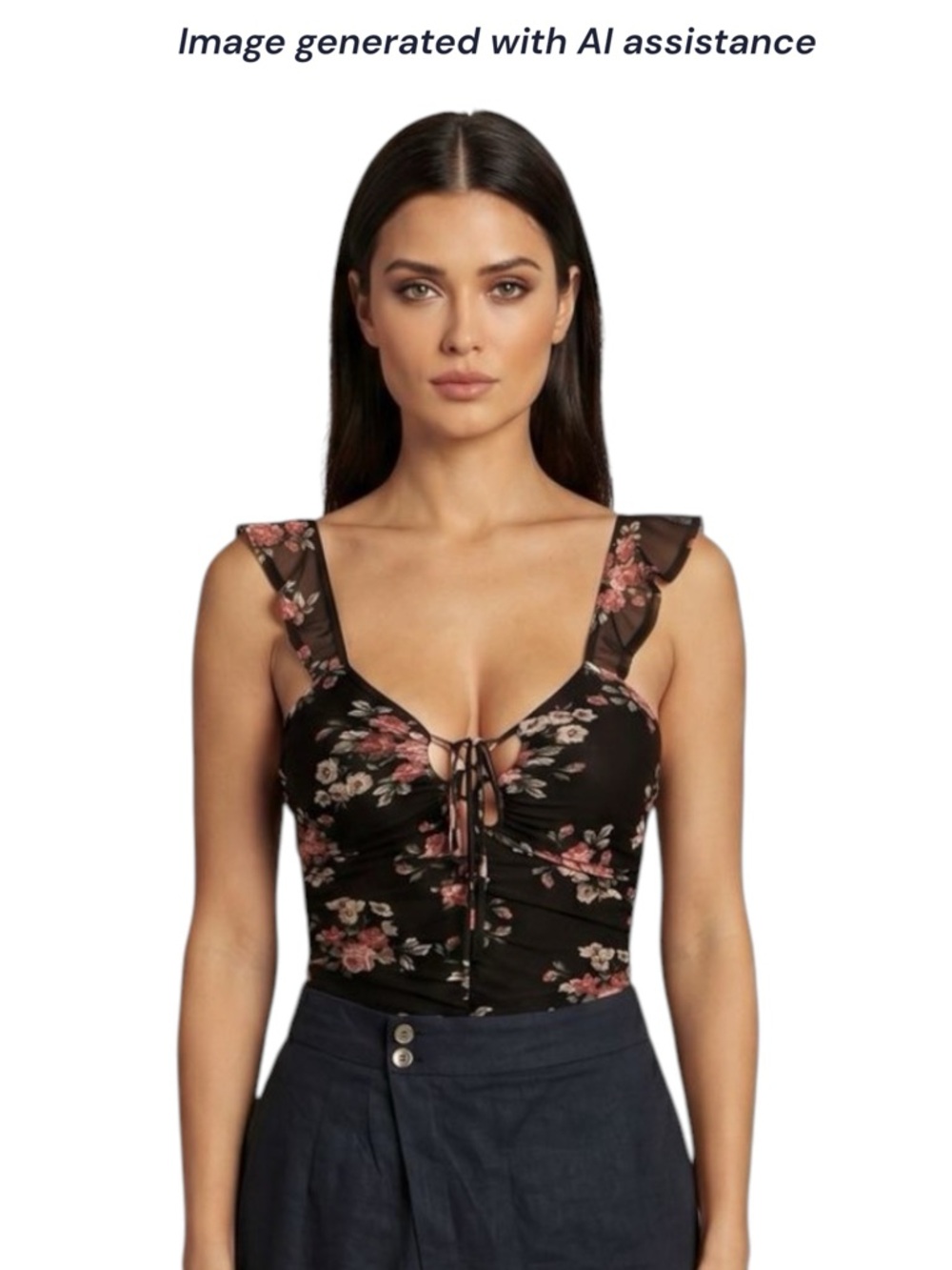 Miley + Molly M black floral mesh lace up bodysuit